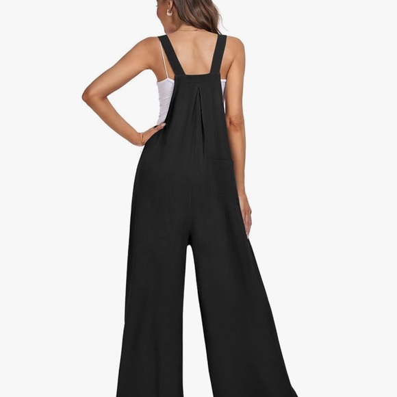 Black Wide Leg Jumpsuit with Adjustable Straps Linen XL short - Picture 10 of 12